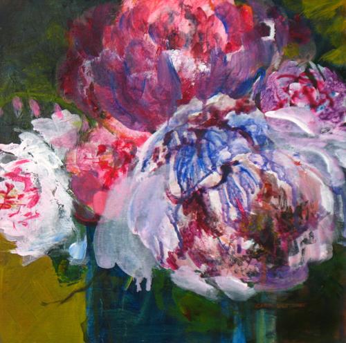Peonies In Vase  12 x 12 inches